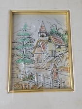 Vintage 925 ARG Silver Copper Relief Alpine Mountain Home Painting Marked Framed