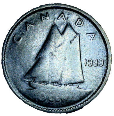 Double-Struck 1939 Canada 80% Circulated Silver 10 Cents King George VI Dime