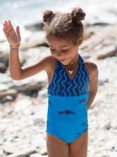 Tea Collection Swimsuit Swimming Suit Halter Tie One Piece Dolphins Girls Size 2