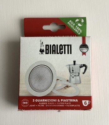 Bialetti 3 Dichtungen mit 1 Filter für 6 Tassen, Ersatz - Ersatz - Kaffeemaschine.