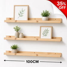 100cm Pine Floating Wall Shelves Picture Ledges Display Rack Book Hanging Shelfs