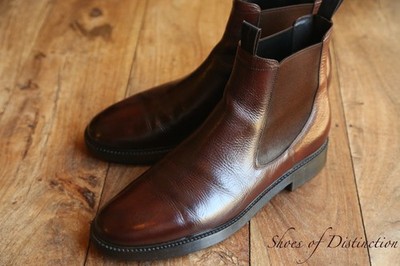 Santoni Burnished Brown Leather Chelsea Boots Schuhe Herren UK 9 US 10 EU 43