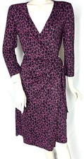 DVF Diane Von Furstenberg Black & Magenta Print Wrap Dress 100% Silk 10