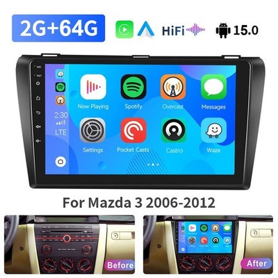 64GB For Mazda 3 2006-2012 Android 15 Apple CarPlay Car GPS Radio Player Stereo