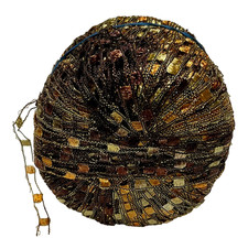 Berlini Ladder Ribbon Glitter Yarn Gold Copper Maroon - 58 grams