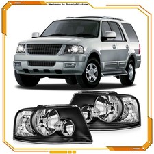 For 2003 - 2006 Ford Expedition Headlights Assembly Pair Black Housing Headlamp