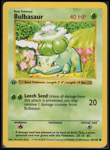 Pokemon TCG Bulbasaur #044/102 Base Set (Shadowless) 1st Edition