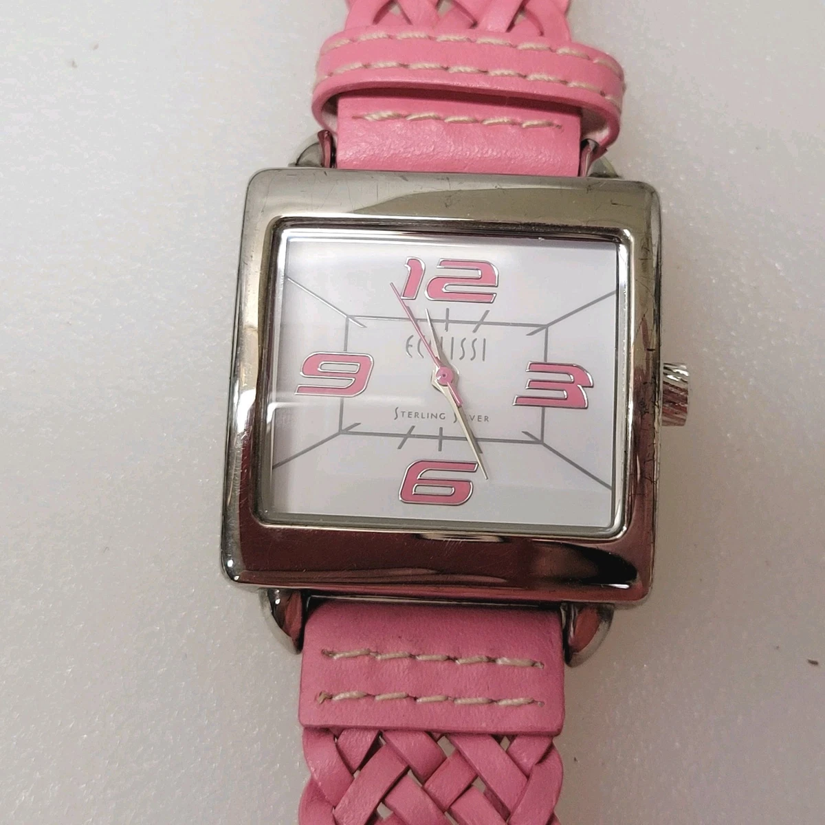 NEW Ecclissi facets stainless steel watch pink pavé crystal dial leather strap Peugeot Women Watch Crystal Studded Hex Shape Pink Dial and  main image 3