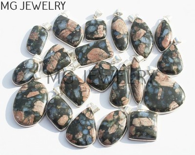 20 Pcs Lot Natural Que Sera Gemstone 925 Silver Plated Bezel Pendants MFA649