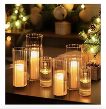Hewory Glass Ribbed Cylinder Candle Holders Set of 6 for Pillar or Floating Can…