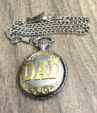 Pocket Watch DAD Round Silver Dial Black Arabic Hour Numbers New Item Nice Gift 