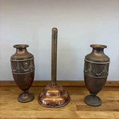 Pair of antique Copper art and crafts Vases 10” Simplex copper washing dolly - Image 1 of 4