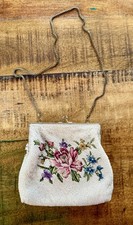 Vintage 1950-60  s La Regale Ltd. Ivory Beaded with Floral Embroidery Handbag