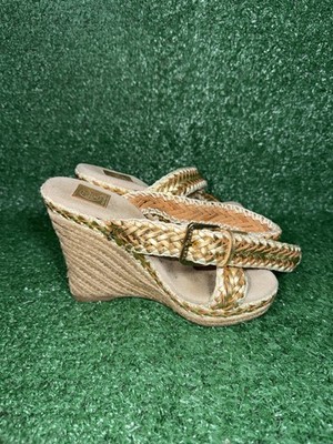 Tory Burch Sandal Womens 6 Platform Wedge Strappy Slide Brown Leather Comfort