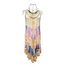 Sleeveless Boho Multicolor Tie-Dye Midi Dress Large