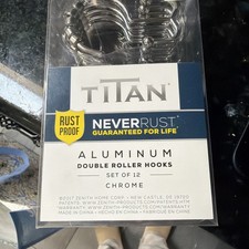 12 Pack Titan Stainless Steel Double Hook Shower Curtain Five Roller Ball Chrome