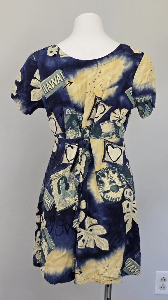 Vestido vintage Jams World Hospitality havaiano amarrar costas retrato paraíso grande - Imagem 3 de 4