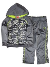 Puma Boys Gray  Lime Green Camo Full Zip Hoodie  Pants Outfit Set Size 4