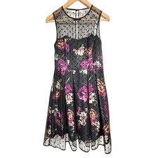 Eliza J 6 Dress Polkadot Overlay Lace Floral Fit Flare Midi Sleeveless Emo Retro