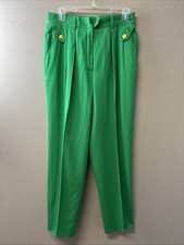 Escada HighRise Pleated Pant,Size 40 100 Wood Green,Authentic D0113327