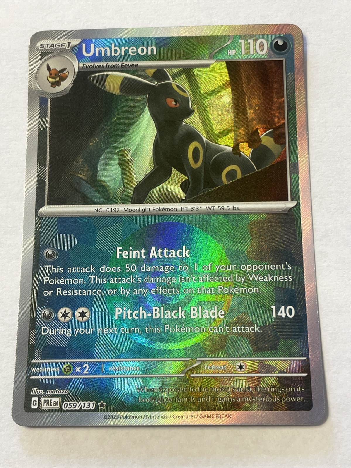 Pokémon TCG Umbreon Holo Prismatic Card 059/131 Evolution Textured Poke Ball NM