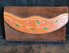 Suede Brown Wallet Hand Painted Hand Made Portuguese Vintage Brasil