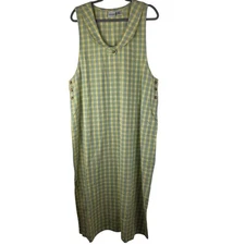 Carolina Colours Linen Cotton Plaid Jumper Dress Country Farmhouse XL Prairie