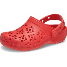 Crocs Unisex-Child Classic Clogs with Floral Cut Out Design, Cherry Red, 4 4