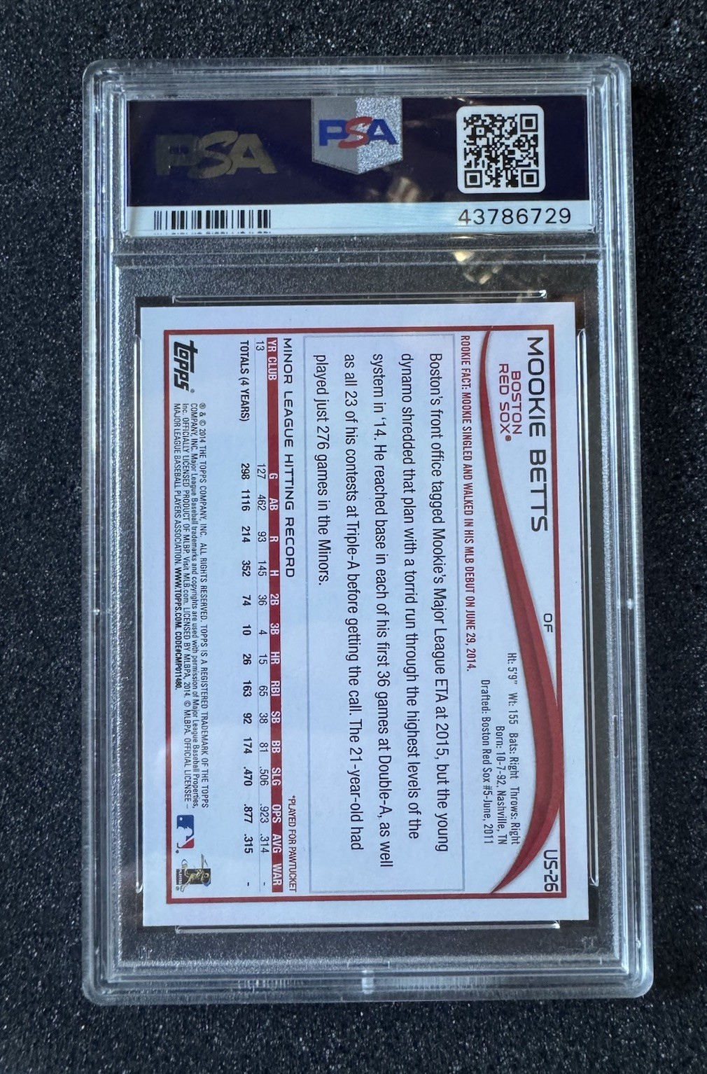 2014 TOPPS UPDATE BATTING #US26 MOOKIE BETTS ROOKIE RC PSA 10 view 2