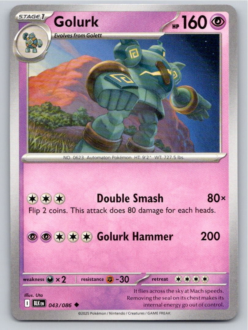 2025 POKEMON GOLURK BLACK BOLT 043/086 UC NM A76550 FREE S&H