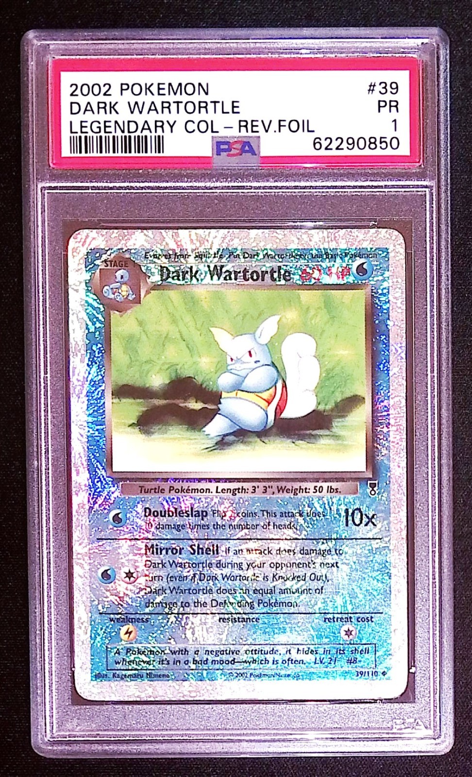 2002 Pokemon Dark Wartortle #39/110 Reverse Holo PSA 1 Legendary Collection