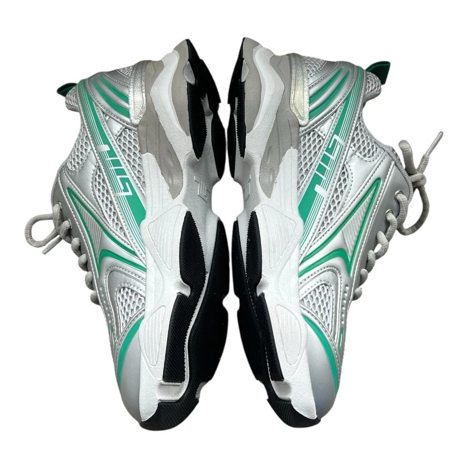 Steve Madden Women's Grey Speedster-e Trainers White and Green Sneakers Size 9. - Image 2 of 4