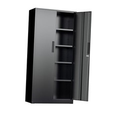 Metal Storage Cabinet, 72" Locking Steel Cabinets with 2 Door 71" High Black