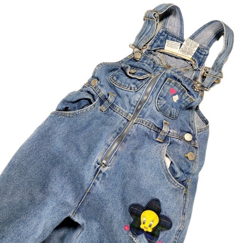 Vintage Looney Tunes TWEETY BIRD Bib Overalls Jeans Youth Size 6X Farmer 1997