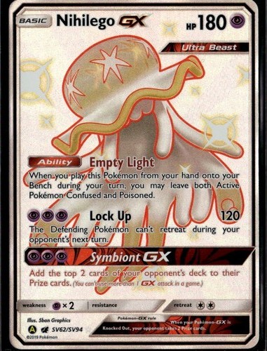 Nihilego GX Shiny Holo Rare Hidden Fates: Shiny Vault SV62/SV94 Psychic Pokemon