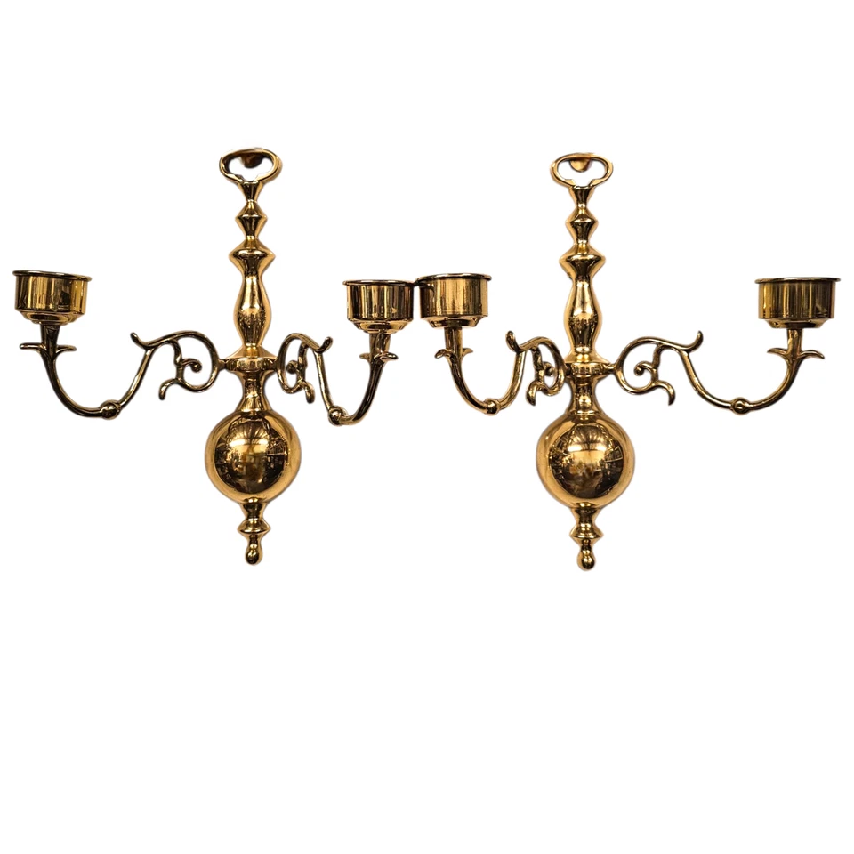 Par De Apliques De Pared De Latón Ethan Allen De Colección Candelabros 12.625" Doble Brazo Foto 2 de 4