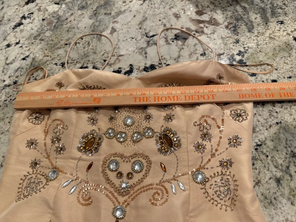 De Colección Gilar Noche Toda Seda Adornada Sin Tirantes Top Falda Larga Y2K Elegante leer Foto 4 de 4