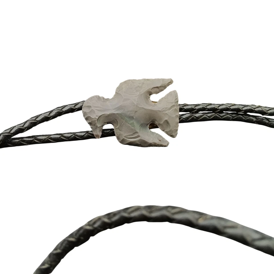 Handcrafted Native American Style Arrowhead Bolo Tie with Flint Eagle Stone Slid - Image 3 of 4