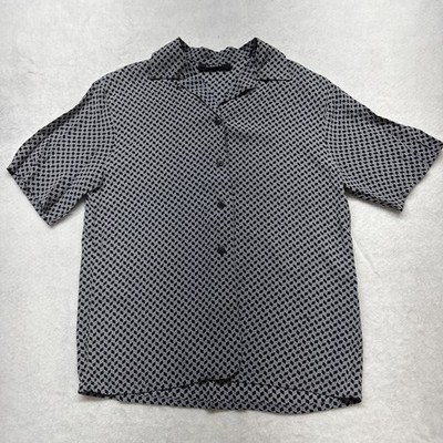 L. Bates Vintage Women's Button Up Short Sleeve Shirt Blouse, Gray XL