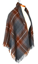 Vtg Gray Brown Plaid Courtelle Large Acrylic Scarf Wrap Made in France 45x45"