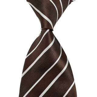 Cravatta cravatta uomo jacquard tessuto seta marrone bianco righe lusso nuova