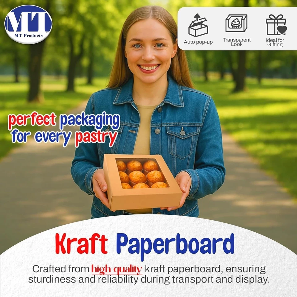 MT Products Cajas para Pasteles Marrones - Cajas de Panadería de 10" x 10" x 2.5" - Paquete de 200 Foto 3 de 4