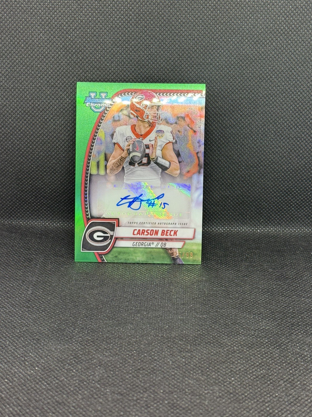 Carson Beck 2024 Bowman U Chrome Prospect Green Refractor Auto 25/99