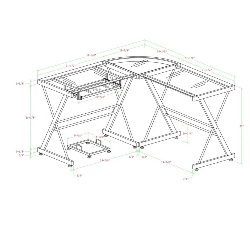 Walker Edison - Escritorio de computadora de esquina de vidrio moderno en forma de L de 52" (recogida local) Foto 2 de 4