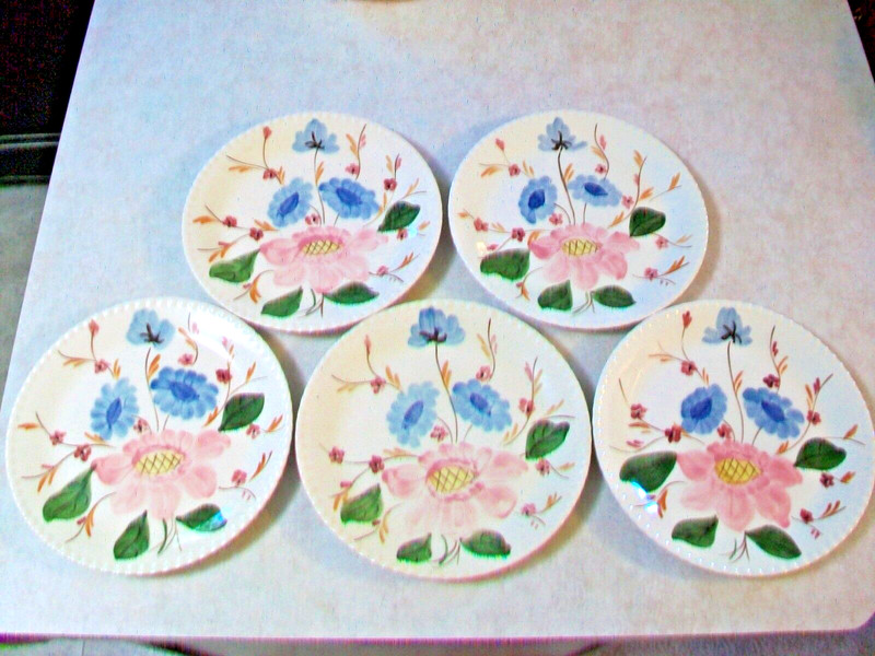 5 BLUE RIDGE SOUTHERN POTTERIES PEONY BOUQUET PATTERN #3663 DINNER PLATES  SET 1