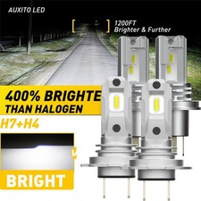 4X 20000LM H7 H4 LED Headlight Bulbs Globe 6500K White Kit Power High/Low Beam.