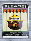 VINTAGE PLEASE! HELP SMOKEY 12x9.5" PREVENT FOREST FIRES PORCELAIN OIL GAS SIGN