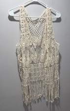 Roommates Cream Crochet Vest Boho Festival Open Weave 100 Cotton Size Medium