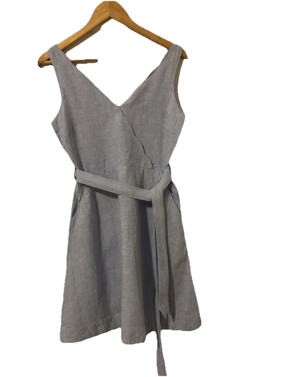 tahari stretch linen dress Tahari Linen Strappy Button Closure Stretch Striped Midi Dress