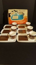 Vintage (LOT OF 6) Plastic Divided TV Camping Travel Trays W/ Matching Cups KIH
